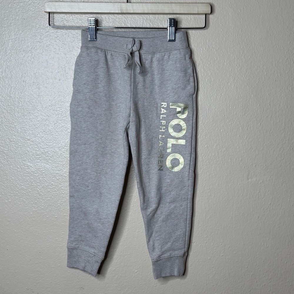 Polo Ralph Lauren Pants Kids 4T Gray Gold Logo Double Knit Joggers